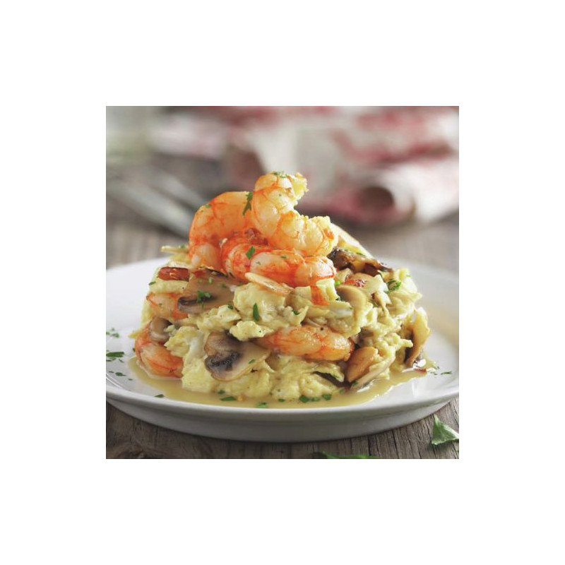 Revuelto jugoso de langostinos