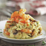 Revuelto jugoso de langostinos